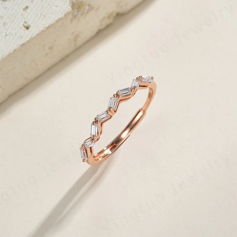 Women's S925 Sterling Silver Wedding Jewelry Moissanite Engagement Ring and Baguette Rings Passes Moissanite Tester for Gift