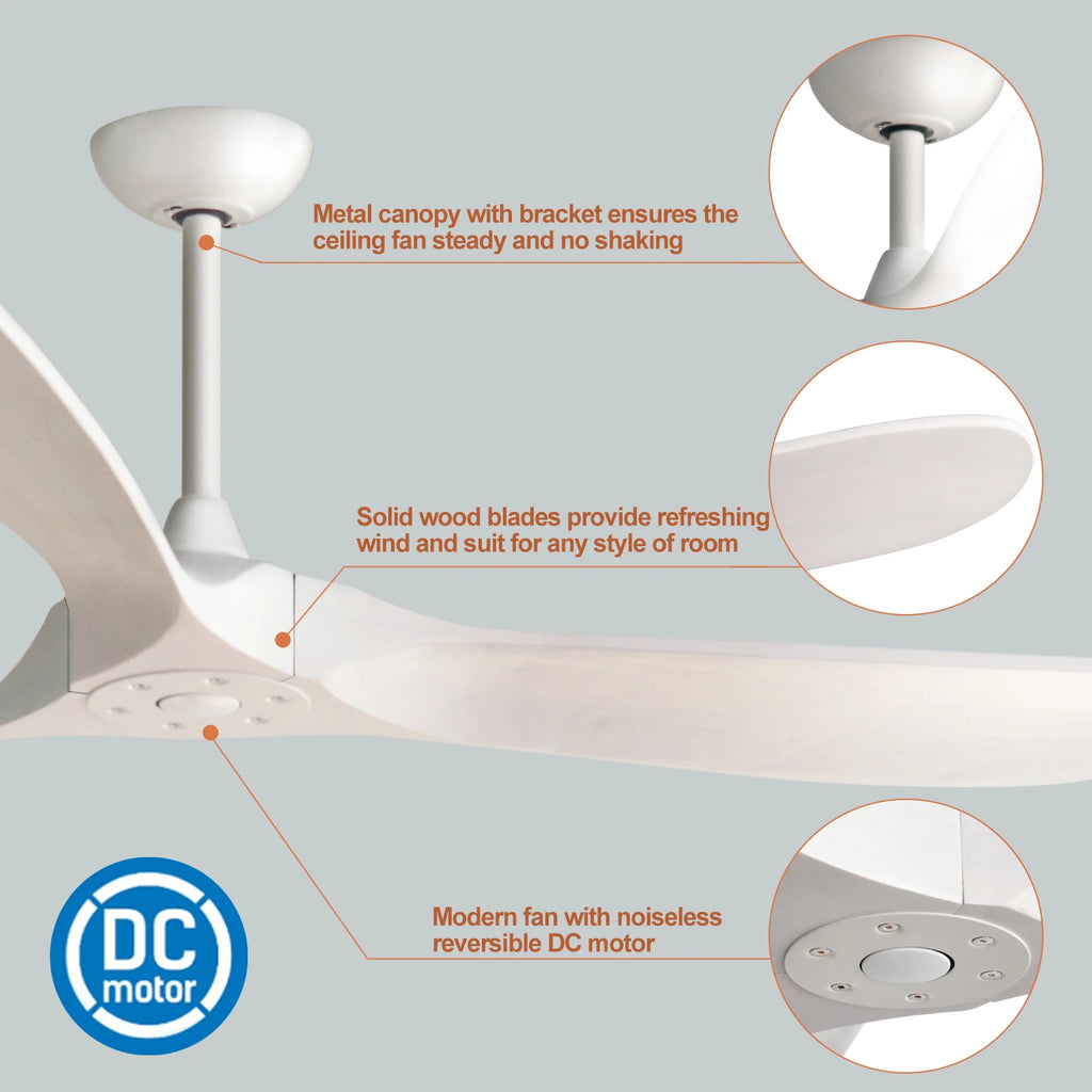 60'' Wood Ceiling Fan No Light, Reversible and Silent DC Motor, Modern Ceiling Fan with Remote Control for Bedroom, Living Room