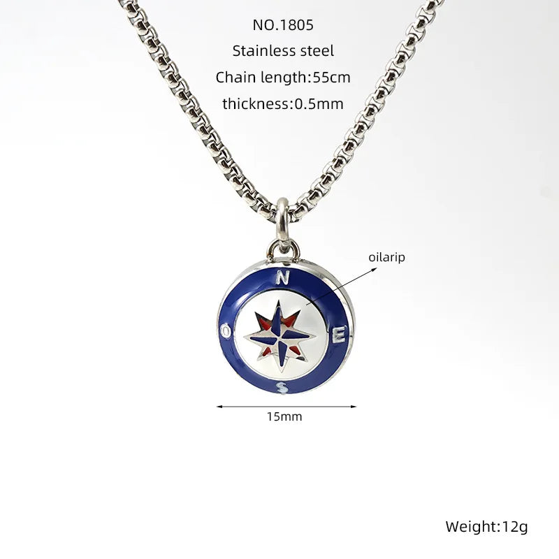 Personality Couple Necklace Ins Style Stainless Steel Compass Nautical Boat Anchor Pendant Men's and Women's Sweater Chain