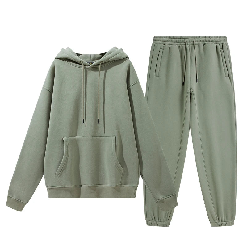 Wholesale Organic Cotton Sweatpants and Hoodie Set Custom Sweat Suits Casual Unisex Tracksuit