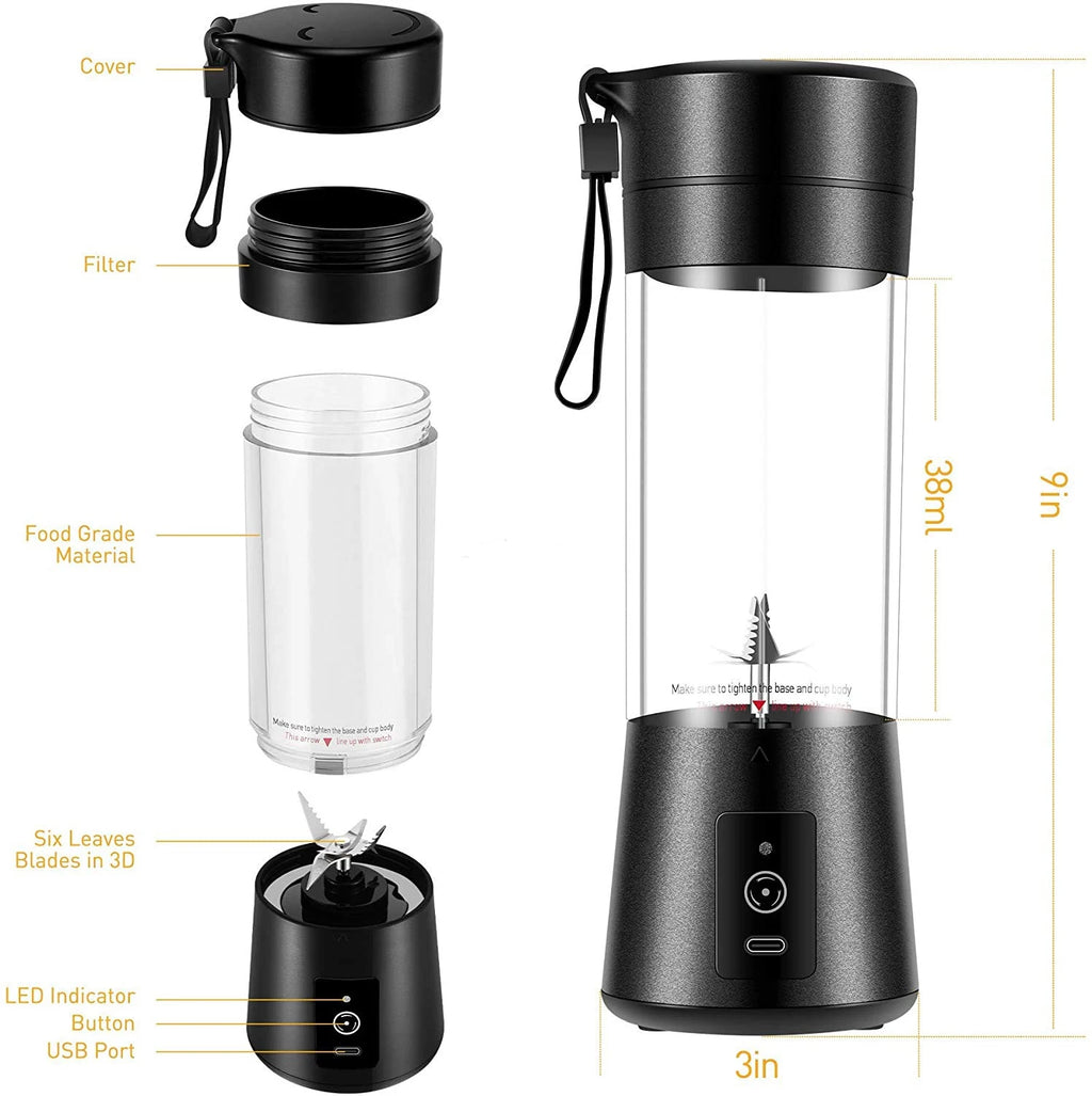 150W 380ml Electric USB Rechargeable Home Blender 6-Blade Portable Juicer with Cup Multifunctional 6S Plastic Mixer OEM