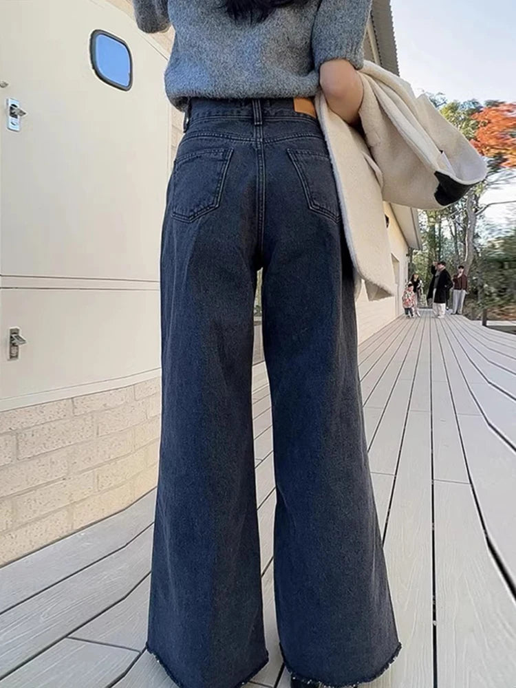 Boutique Wholesale 2026 Autumn Elegant High Waist Versatile Slim Leisure Wide Legged Women's Jeans