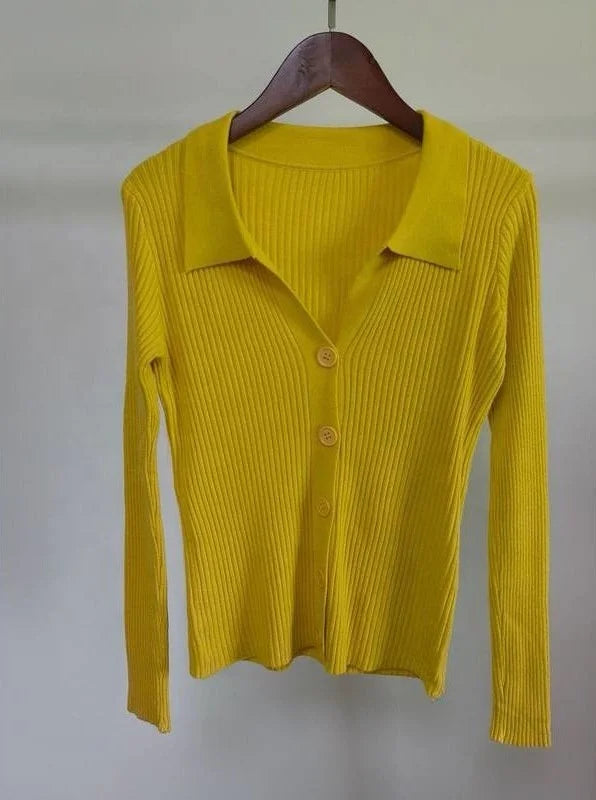 Lapel Slim-fit Coat Pit Strap Buckle Sexy V-neck Fashion Long-sleeved Cardigan Sweater Woman