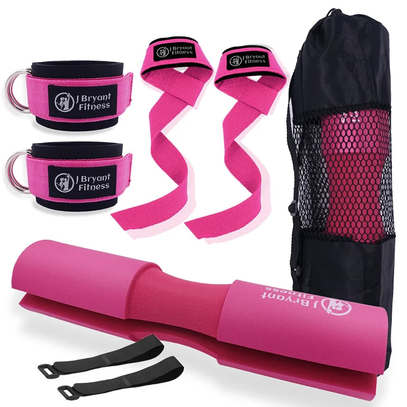 Barbell Pad Set with Carry Bag Weightlifting Wrist Wrap and Gym Ankle Straps for Lunges Hip Thrusts Powerlifting Deadlift