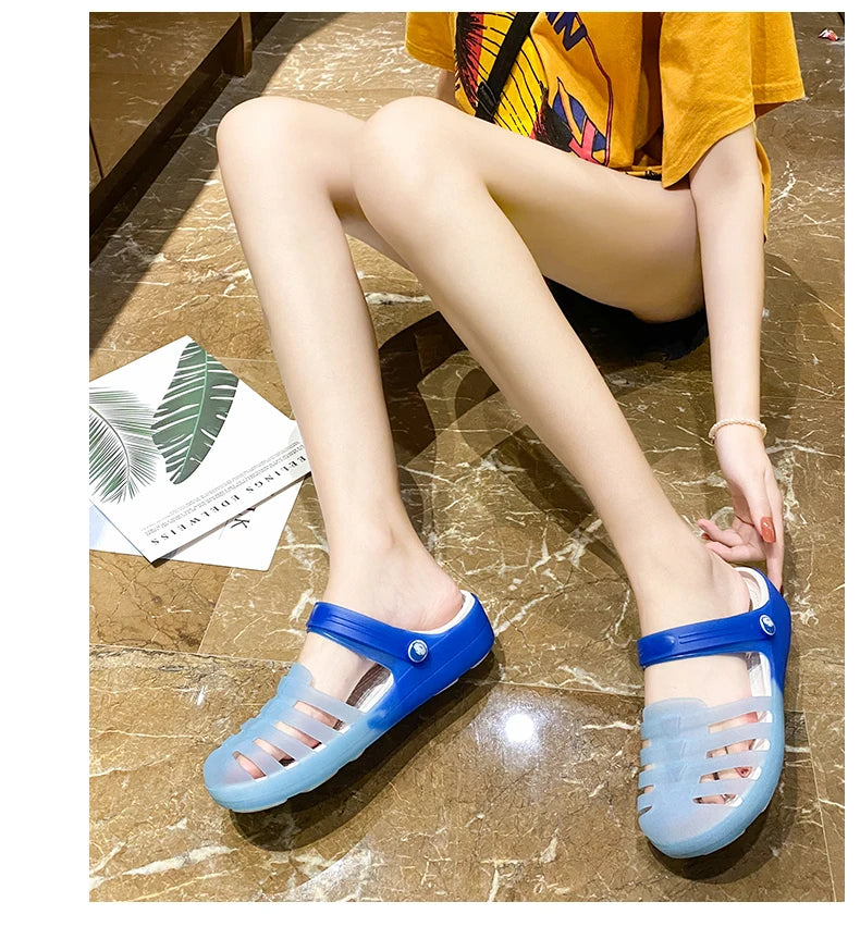 New Summer Jelly Sandals Women Outdoor Casual Slip On Garden Beach Shoes Female Rubber Clogs Non-slip Slides Breathable Slippers