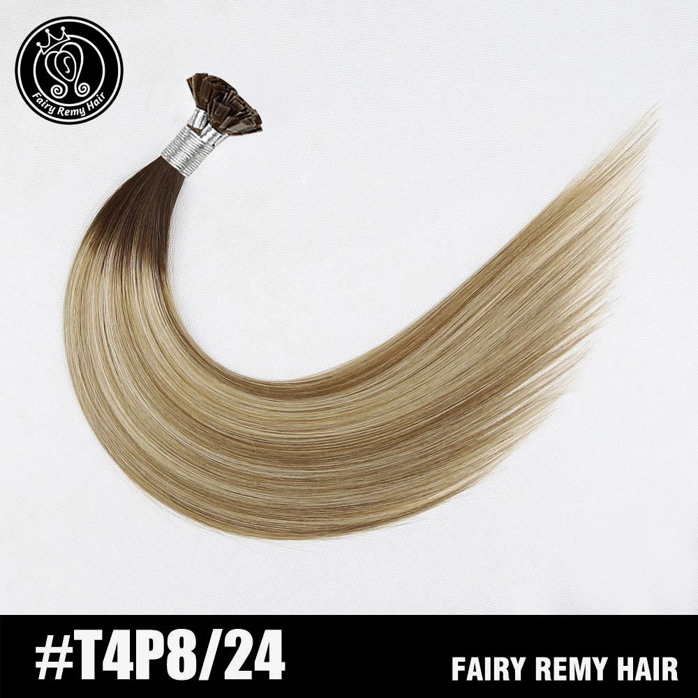 Fairy Remy Hair 20-22" Remy Keratin Flat Tip Human Hair Extensions Straight Capsules Natural Pre Bonded Hair 0.8g/Strand