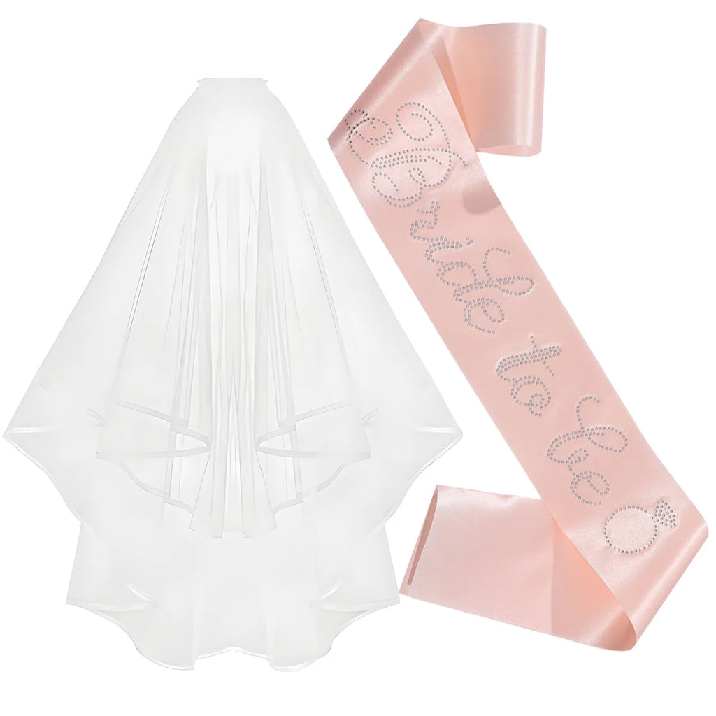 3-piece Set Bride to Be Crown Headband Shoulder Strap Wedding Veil Set for Bridal Shower WB007