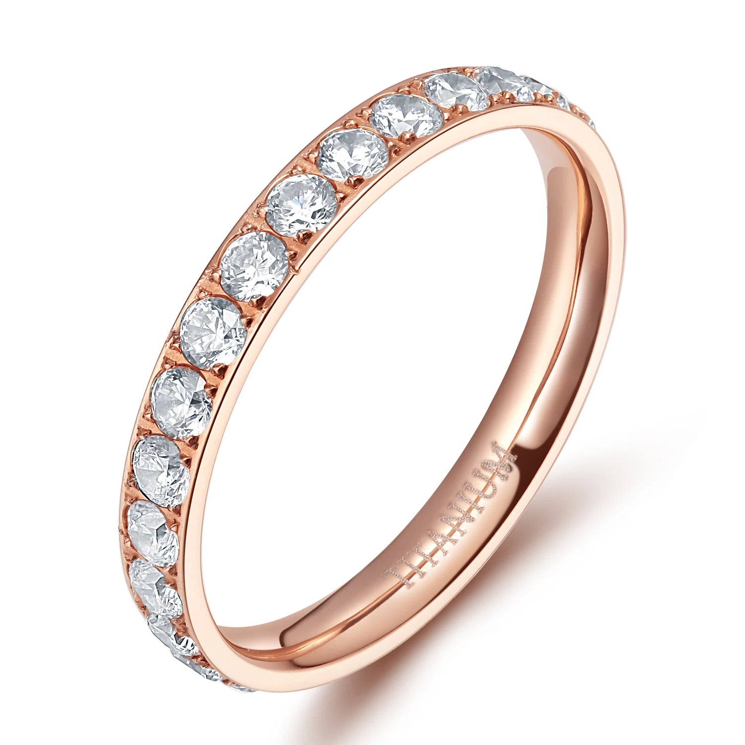 Somen 3mm Gold Color Rings Women Titanium Ring Cubic Zirconia Anniversary Engagement Wedding Band Fashion Jewelry