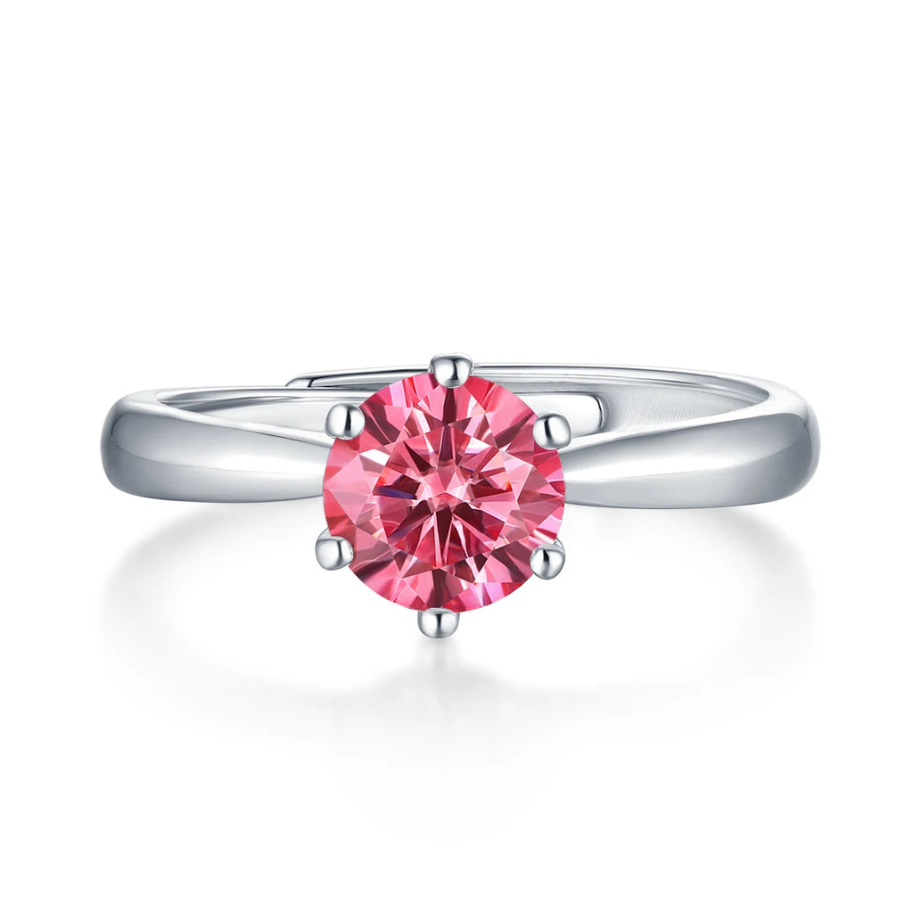 Zhuerrui New Popular 925 Sterling Silver Wedding Ring Pink Moissanite Rings Exquisite Luxury Round Bag Pink Diamond Rings R9094