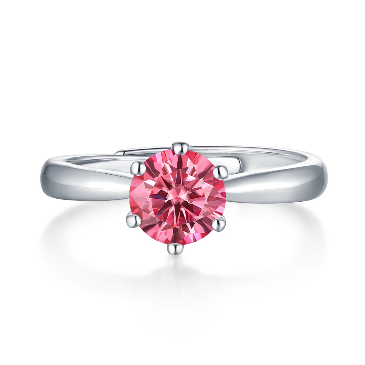 Zhuerrui New Popular 925 Sterling Silver Wedding Ring Pink Moissanite Rings Exquisite Luxury Round Bag Pink Diamond Rings R9094