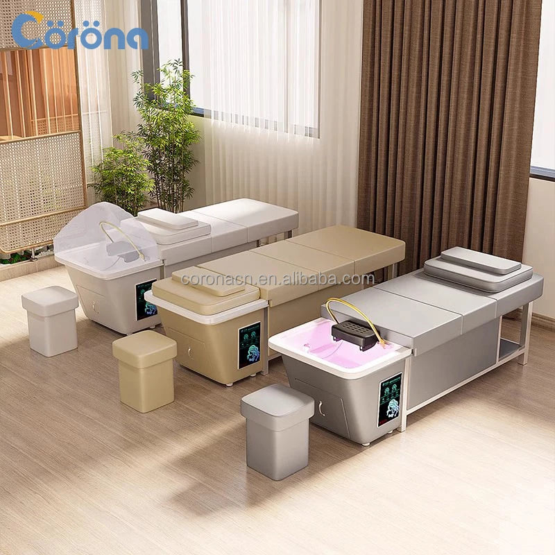 Electric Hair Salon Furniture Lay Down Modern Shampoo Bed Head Spa With Water Tank
