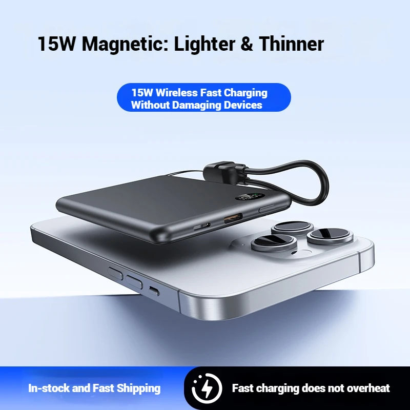 New Style Thin 15W Magnetic Wireless 5000mAh Power Bank 10000mAh Fast Charging  Power Station for Phone Watch & Earbuds