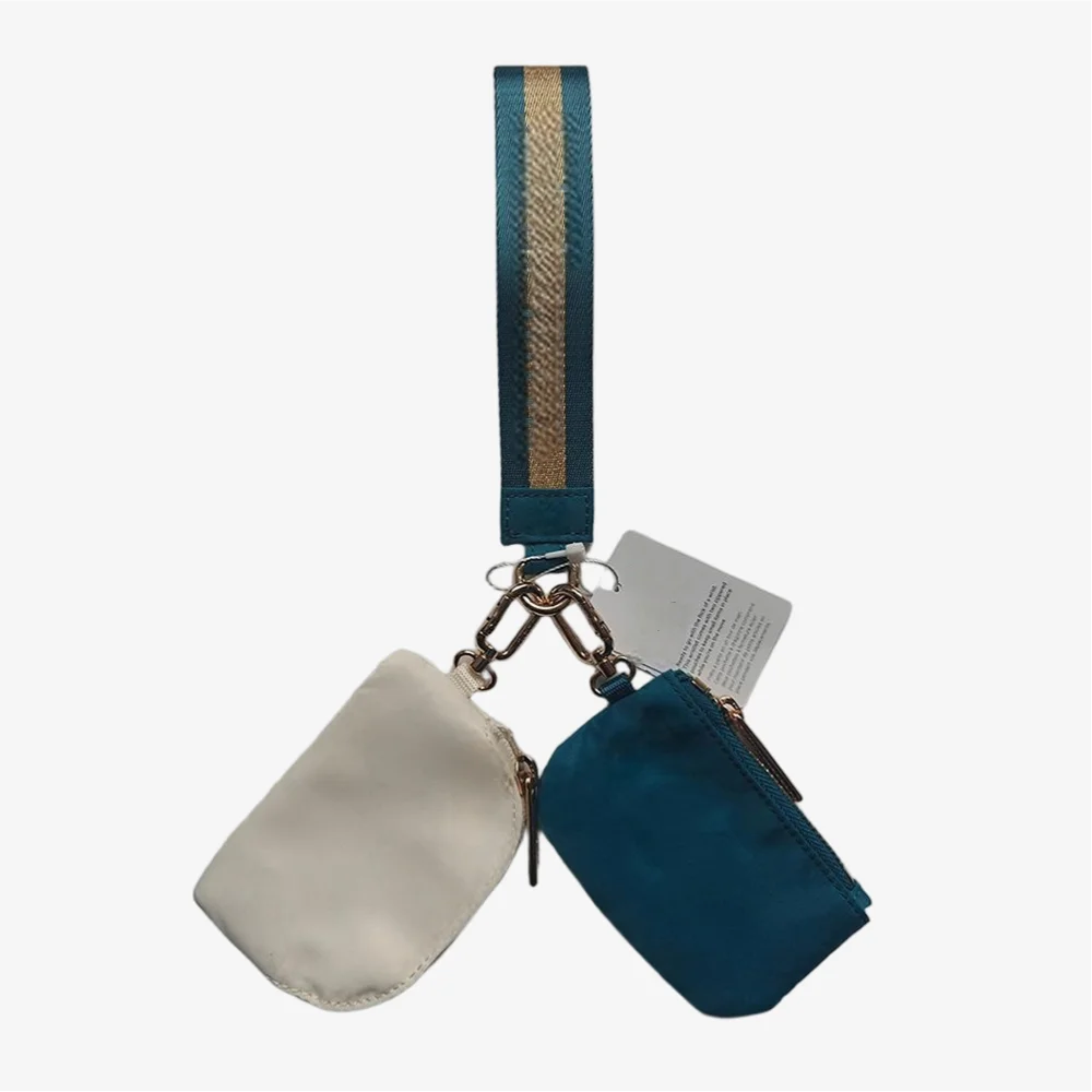 Light Weight Nylon Zipper Dual Pouch Portable Business Wristlet Hanging Keychain Bag in USA Overseas Warehouse