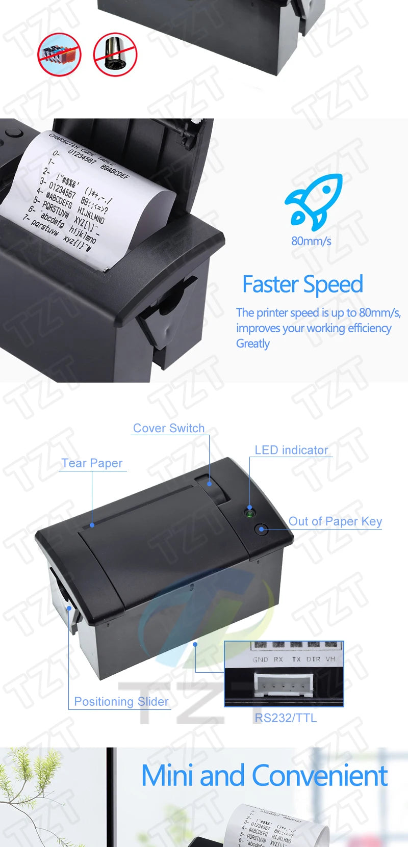 58mm mini thermal printer Embedded POS Receipt Tickets Printer with interface  RS232 / TTL use with 5v-9v for arduino android