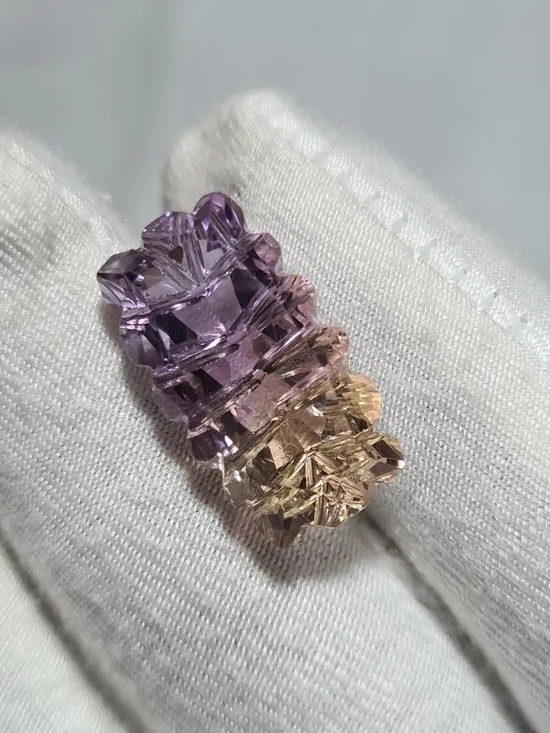 Natural Ametrine Carved Cut Cushion Shape Bio-Colour Quartz Gemstone for Jewelry Making Bulk Product