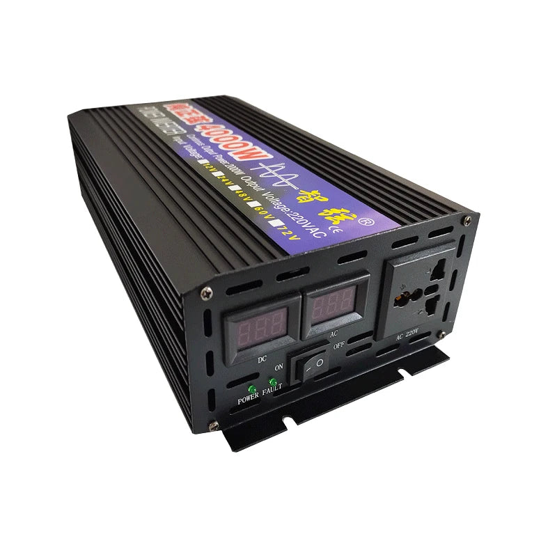 New Pure Sine Wave Inverter 2000W 3000W 4000W Power Solar Car Inverters With LED Display DC 12V 24V To AC 220V Voltage Converter