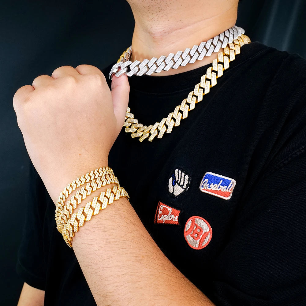 VVS Mossanite Diamond 8-20mm Iced Out  925 Sterling Silver Sharp Angeled Cuban Link Chain Hiphop Trendsetter Bracelet.