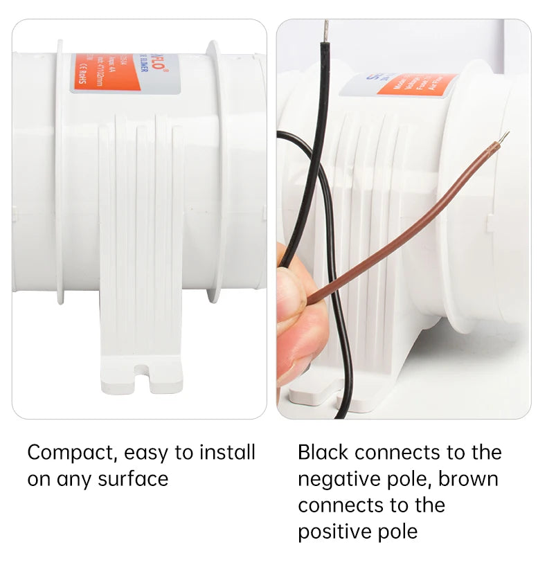 12V/24V 40A  ABS Quiet Air Blower Water Resistant High Air Flow In-Line Blower Marine Bilge Boat Blower Motor Plastic