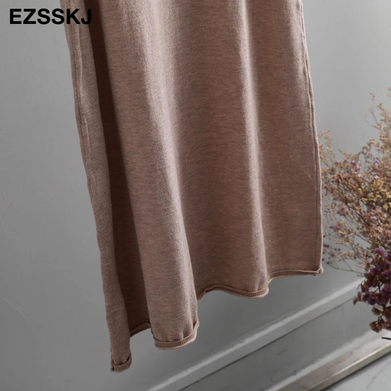 Ezsskj Spring summer 2020 Woman Knitted Tank Dress Casual Long Camisole Vest dress Women Loose  cashmere maix a-line dress