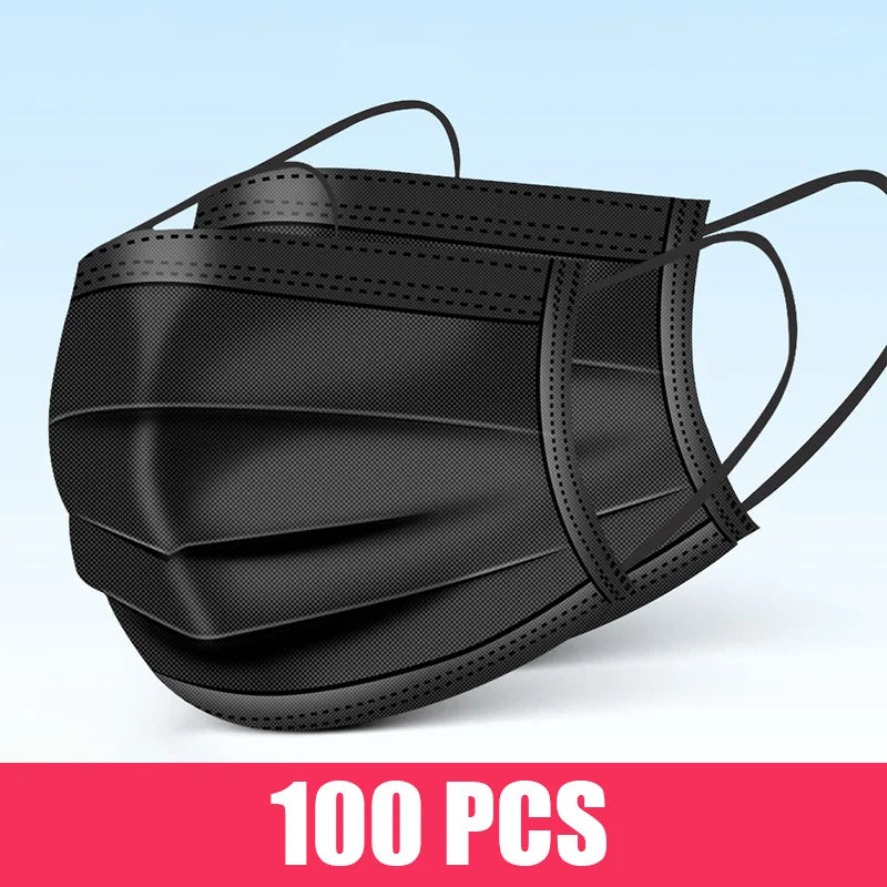 10/50/100/200PCS Disposable Mask Earloop Pink Bule Black White Mouth Masks 3 Layers Meltblown Non-Woven Breathable Face Mask