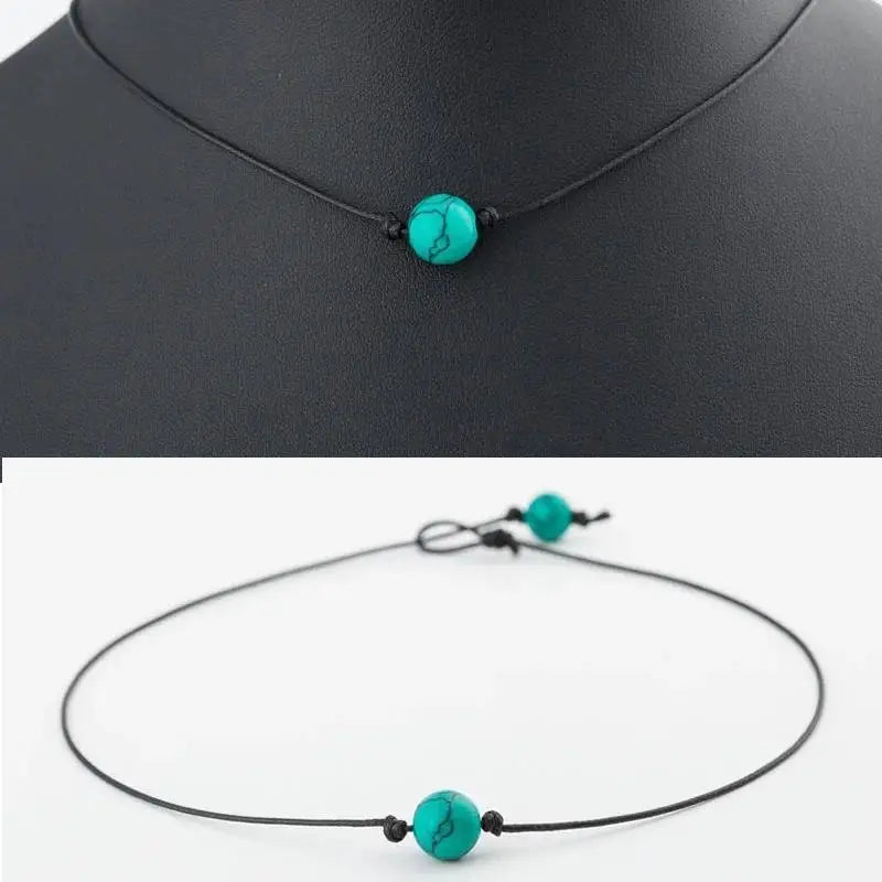 Fashion Green Blue Turquoises Pearl Charms Choker Necklace on Leather Cord for Women Men Handmade Jewelry Gifts