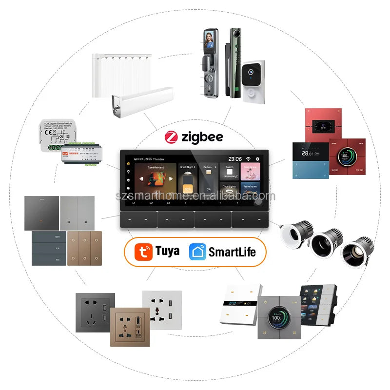 New F5 6.2 Inch WiFi Ethernet Zigbee Smart Life Single Pole Multi-function Smart Screen Touch Control Panel Music Amplifier 8 EU