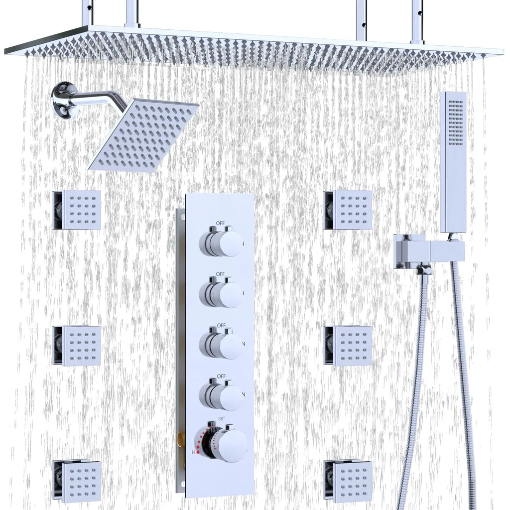 Shower System with Rain Shower and Handheld, 6 Pcs Body Jets with  Rainfall and 6 Pcs Shower Heads