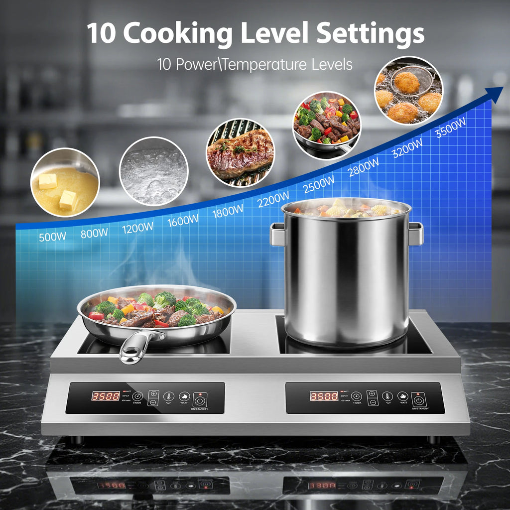 Commercial Induction Cooktop,7000W Double Burners Commercial Induction Cooker,Soft Touch Control ,Four Digital Display