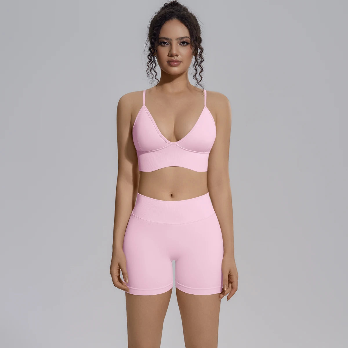 New Summer Sexy Naked Feeling Yoga Shorts Set Women 2 Piece Sport Bra Biker Shorts Workout Gym Activewear