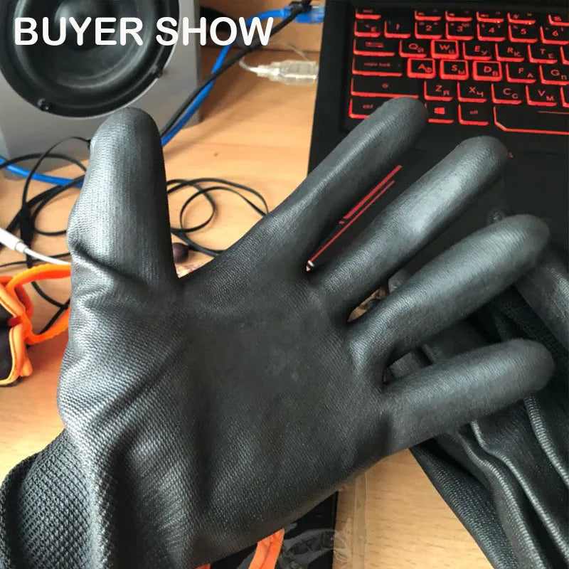 12 Pairs Safety Protective Coated PU Work Gloves Palm Coated Glove Mechanic Working Gloves CE Certificated EN388 4131X
