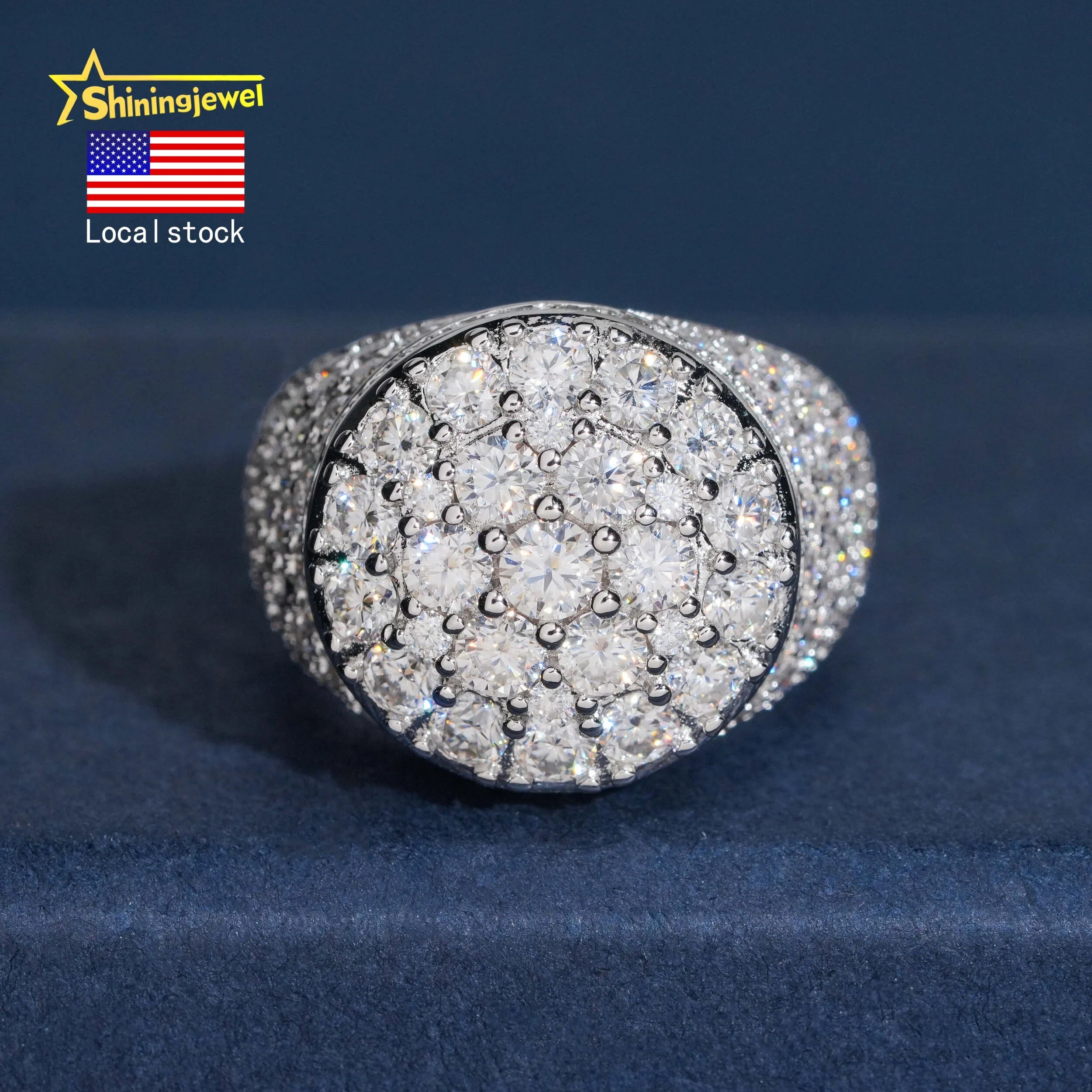 USA Local Shipping Moissanite Iced Out Ring Pass Diamond Test S925 Gold Plated Cluster Design Hip Hop Men Sparking Rings