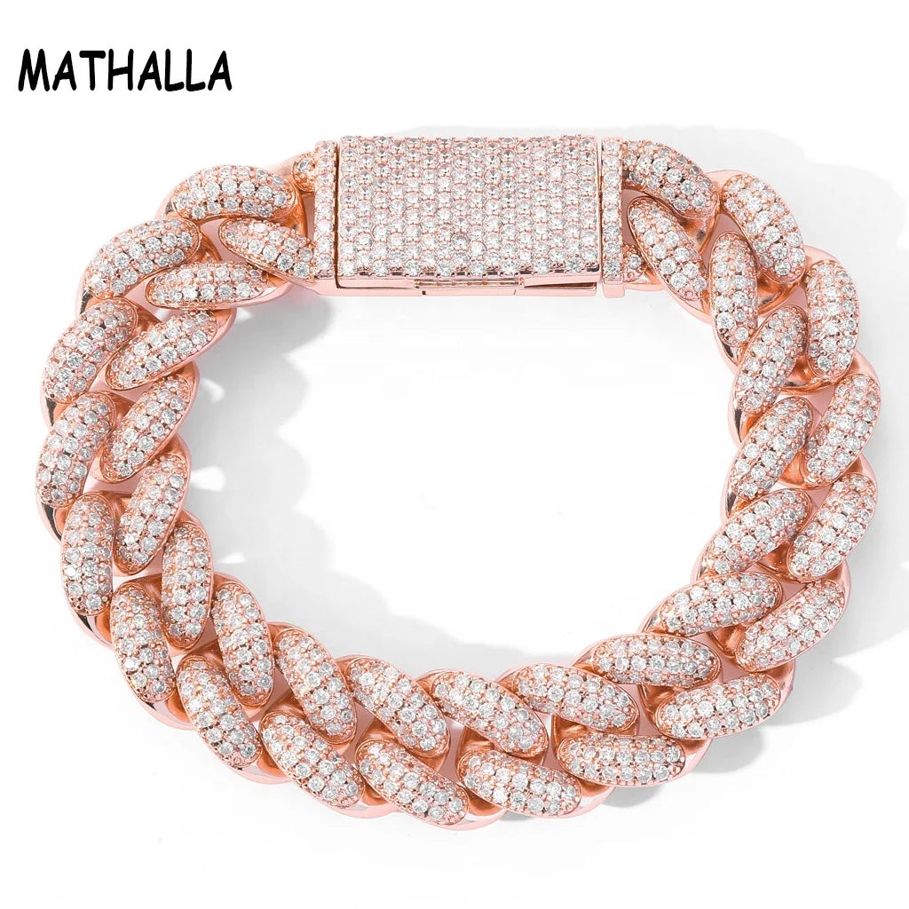 Hip Hop Men's Jewelry 14K Gold Plated 20mm Cuban Bracelet Bling Iced Out Zircon Miami Lock Clasp Cuban Link Chain Bracelet