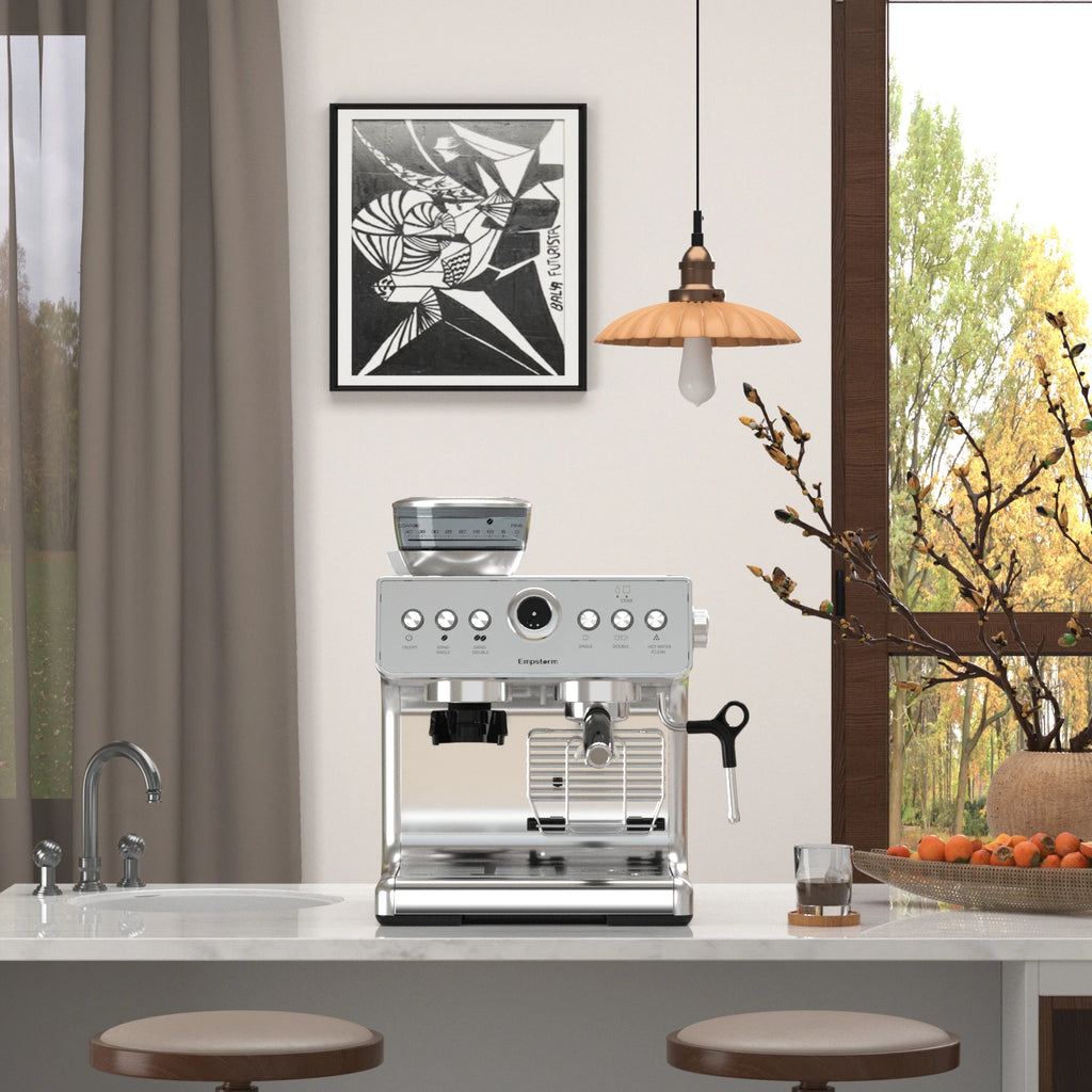 Semi-Automatic Electric Portable Coffee Machine 20 Bars Pressure Stainless Steel Bean-to-Cup Brew System for Household Car Use