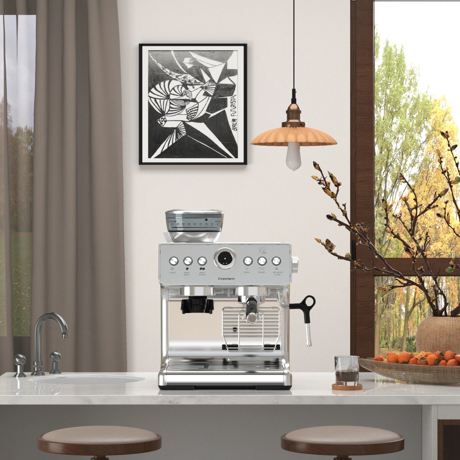 Semi-Automatic Electric Portable Coffee Machine 20 Bars Pressure Stainless Steel Bean-to-Cup Brew System for Household Car Use