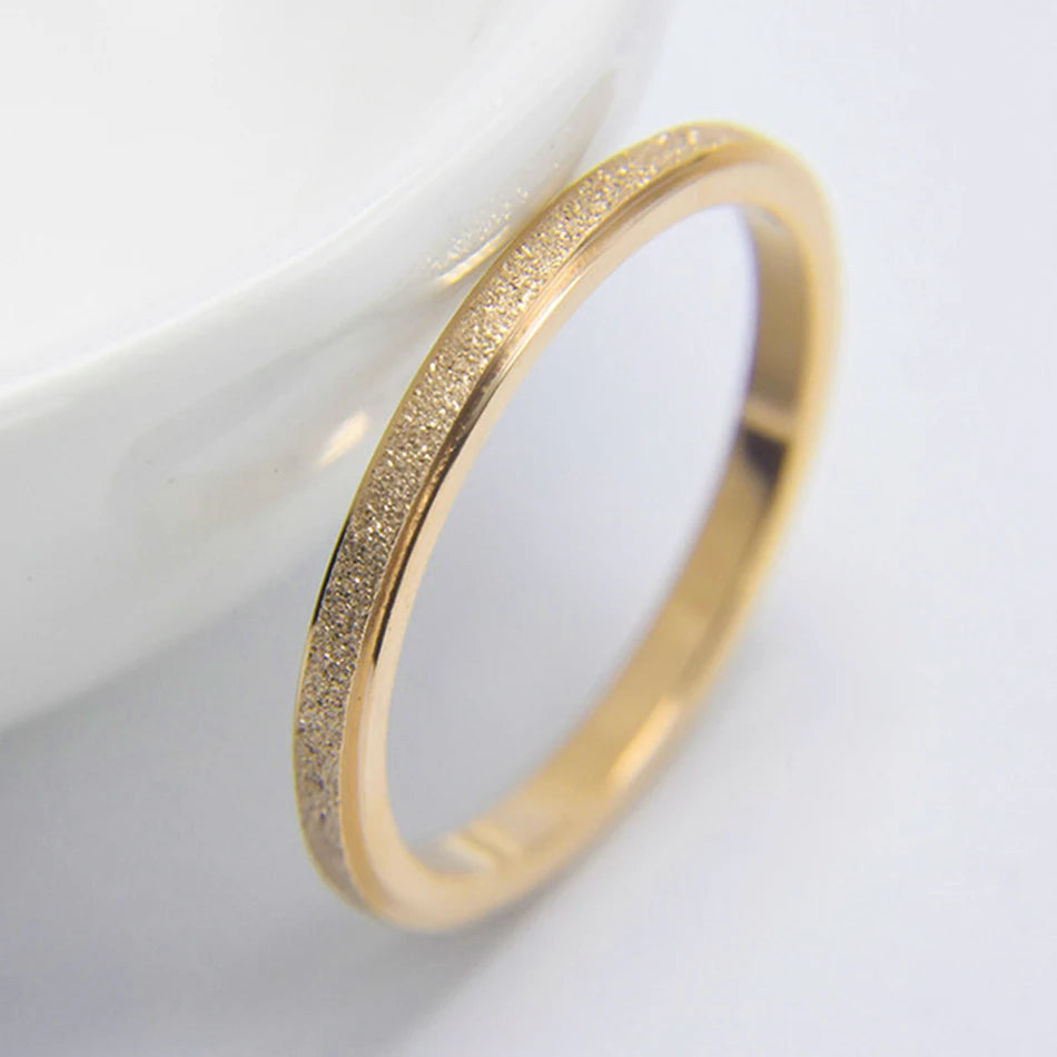 Scrub Glitter Rings Stainless Steel Fashion for Women Simple 2MM/3MM/5MM Width 14K Gold Color Engagement Eternity Band Rings