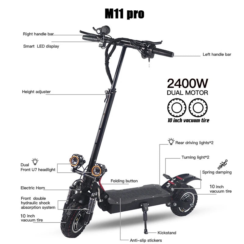 US Warehouse Chinese Made 48V 1200W*2 15.6Ah Battery Two Wheel Fast Electric Scooter Manufacturer All Terrain Scooters
