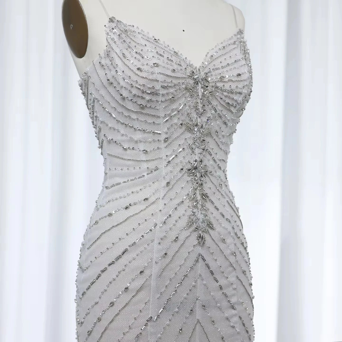 Jancember LSZ529 Sexy Glitter Slit Spaghetti Strap Mermaid Wedding Prom Dresses