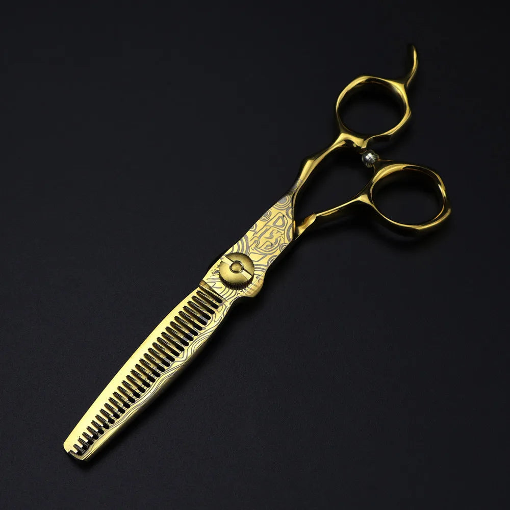 Professional 6 '' Gold cut scissor Damascus hair scissors haircut thinning barber tools cutting shears Hairdresser scissors