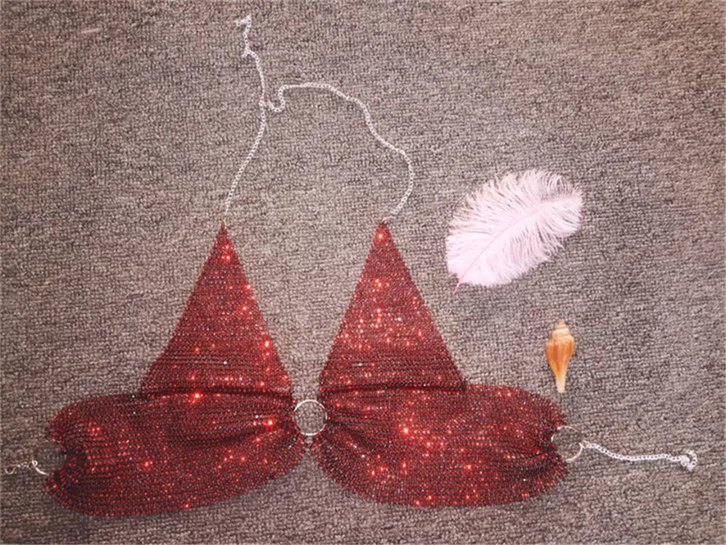 2022 New Arrivals Women Hollow Crystal Fishnet Top Bra With Rhinestone Diamond Crop Top Women