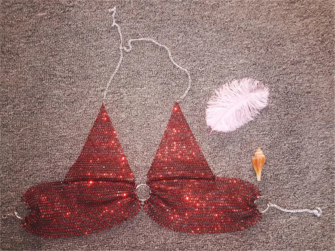 2022 New Arrivals Women Hollow Crystal Fishnet Top Bra With Rhinestone Diamond Crop Top Women