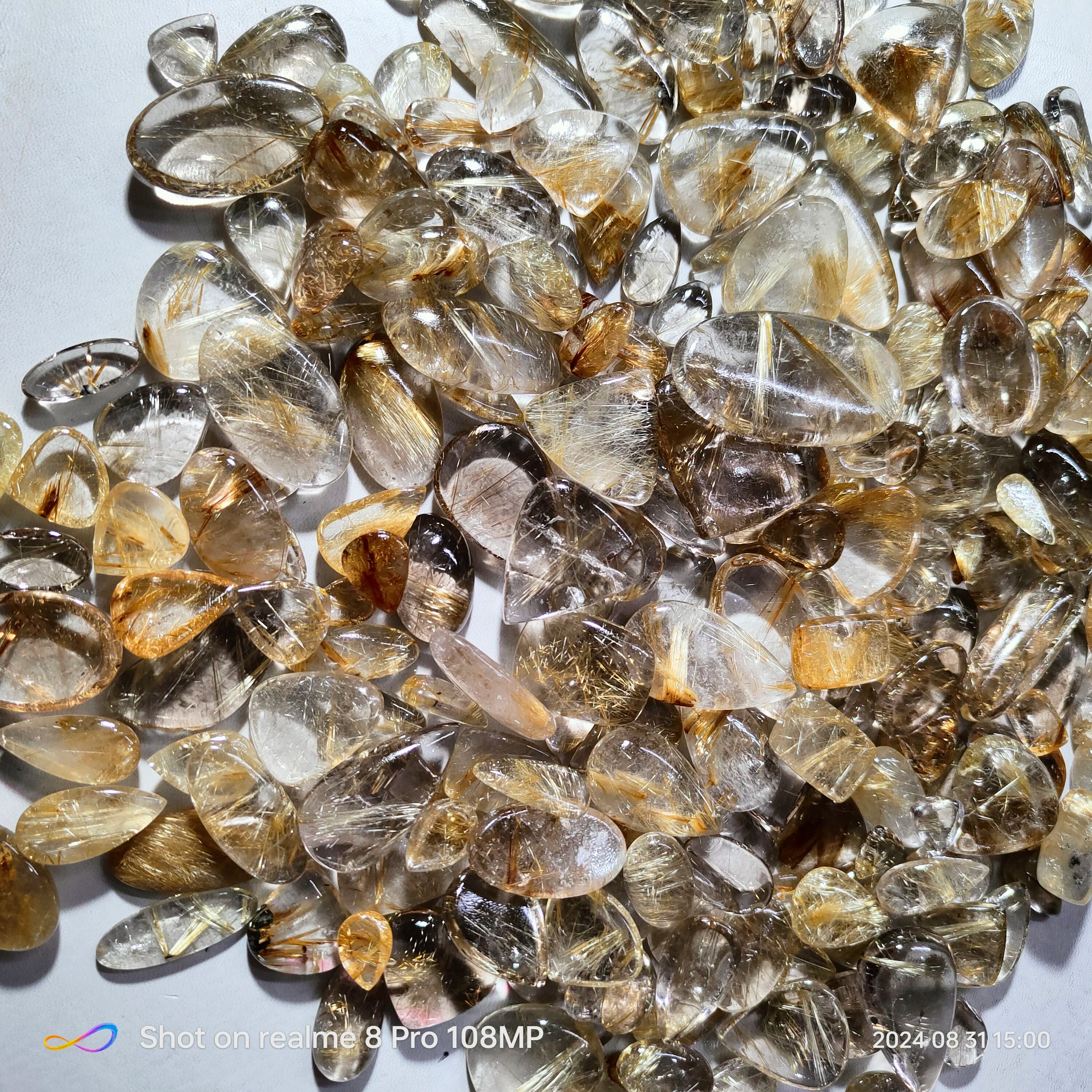 Wholesale 100pcs Love-Themed Natural Rutile Quartz Cabochons Loose Gemstones for Jewelry & Home Decor Perfect Souvenirs & Gifts