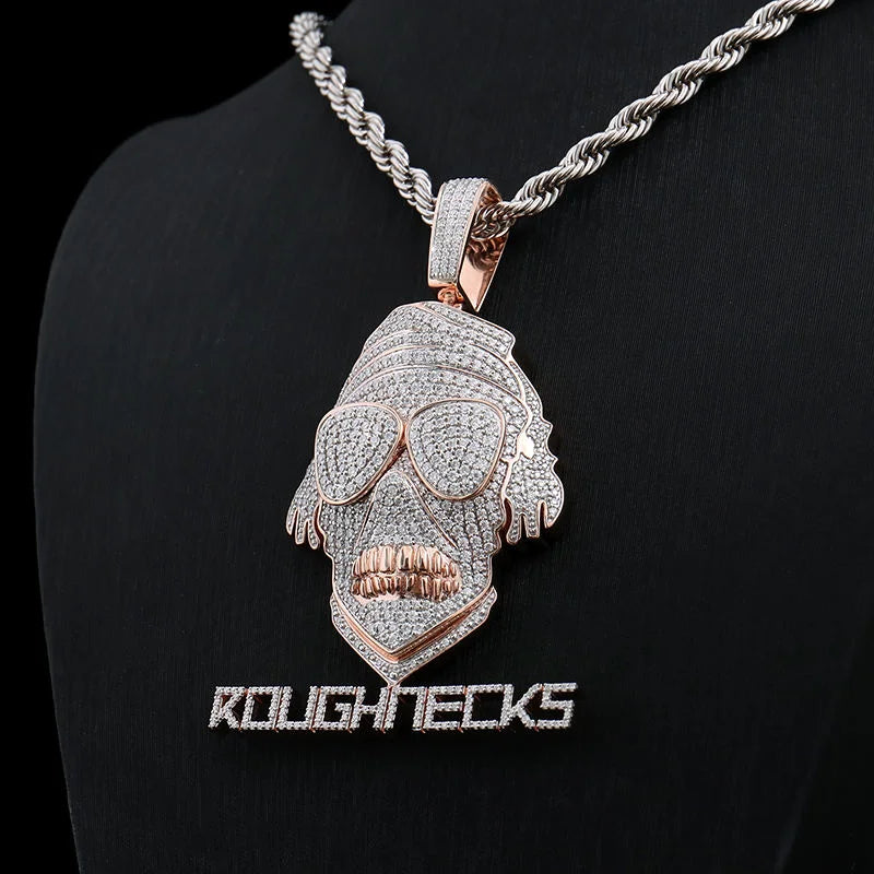 Starspire Jewels 925 Sterling Silver Hip Hop Skull Pendant Emerald Cut Moissanite Iced Charm Unisex Statement Necklace Jewelry