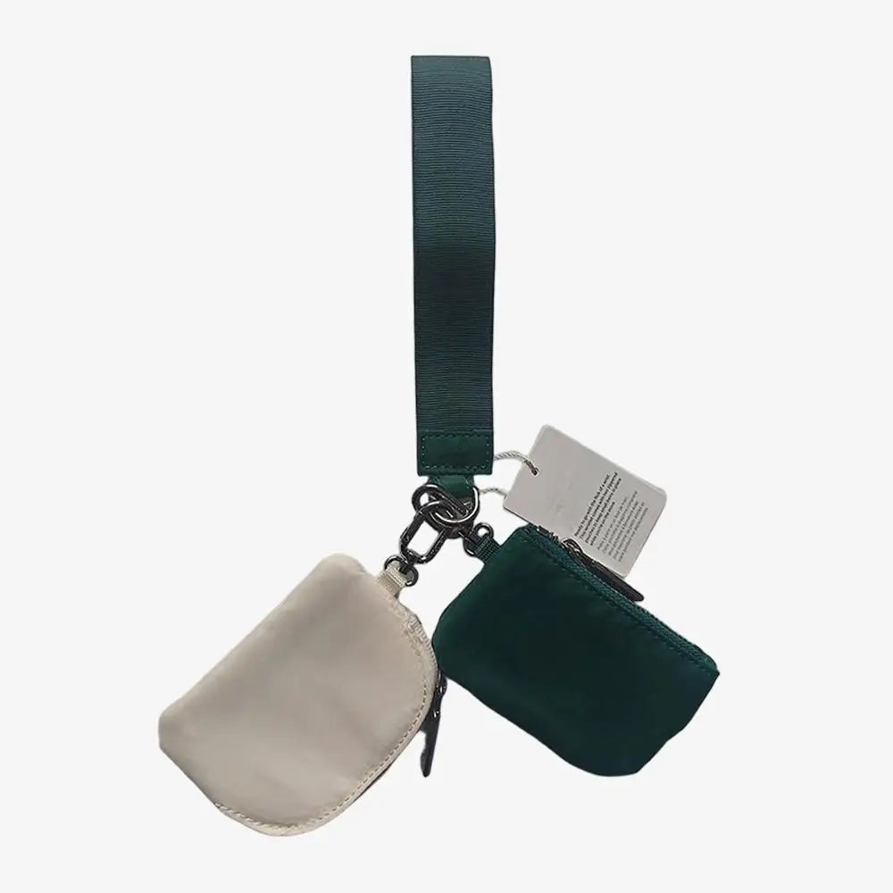 Light Weight Nylon Zipper Dual Pouch Portable Business Wristlet Hanging Keychain Bag in USA Overseas Warehouse