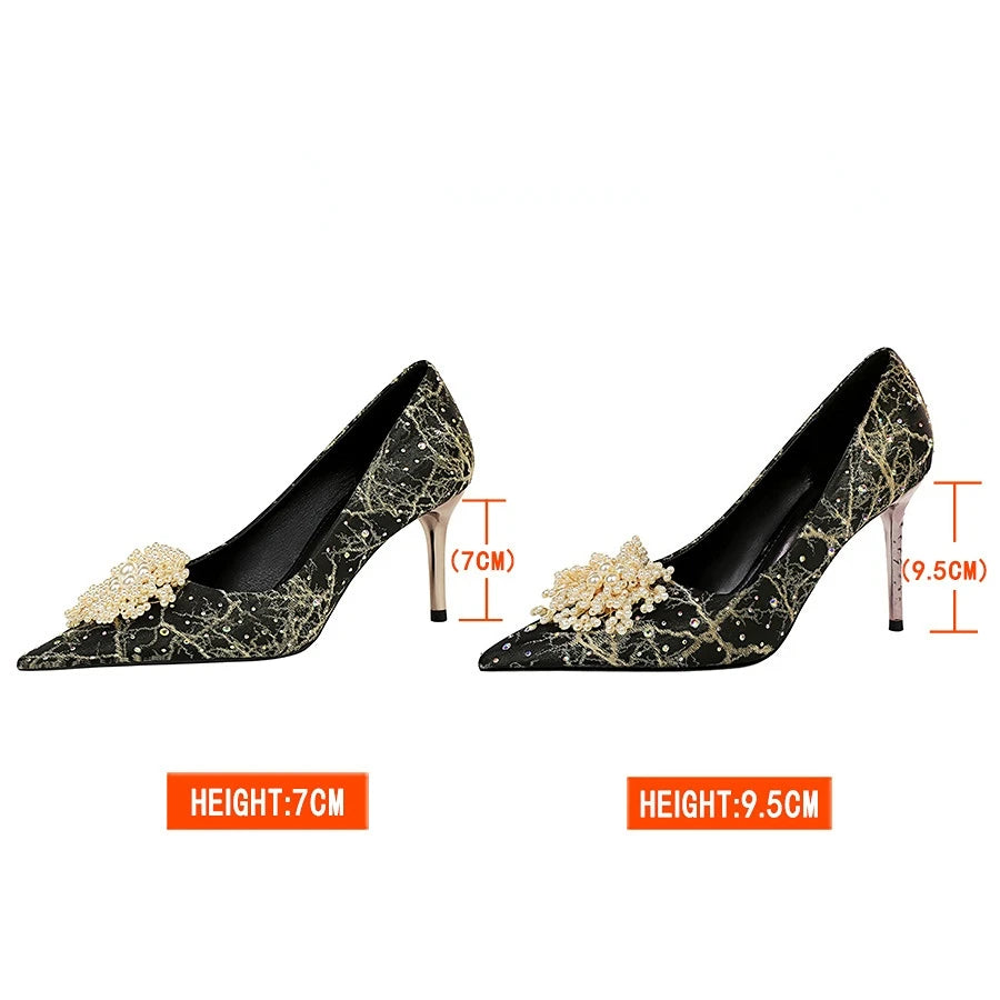 Big Size Diamond Pearl Scarpe Donna Tacco Alto  Luxury White Wedding Heels for Bride Shoes