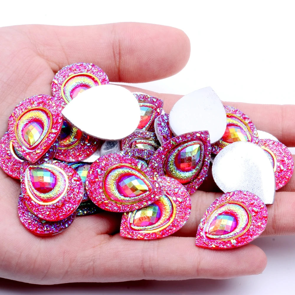 New Style 18*25MM Water Drops Loose Resin Rhinestones 12 Facets Flat Back Glue on 20g for Garment Bags Crafts Scrapbooking DIY