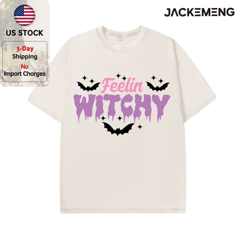 Oversized Washed Retro Halloween Streetwear Print T Shirt USA Stock Wholesale Y2K Casual Tee