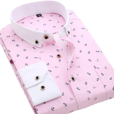 Men Fashion Spring Autumn New Style Printing Shirts Long Sleeve Lapel Collar Button Slim Tops Clothes Casual Shirt