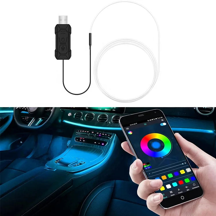 Wholesale 2m Flexible Car Interior Atmosphere Decoration Lighting App Control LED Ambient RGB Fiber Optic Strip Light K2U
