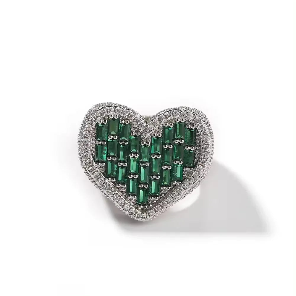 UWIN Wholesale Square CZ Heart Ring Love Finger Rings Pink Purple Green Stone Hypoallergenic Rings for Girls