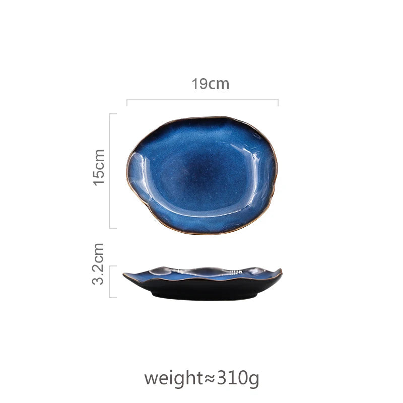 Ceramic Plate Irregular Dish Tableware Series Western Food Plate European Blue Color Glaze Salad Bowl Main Dish Kitchen Supplies